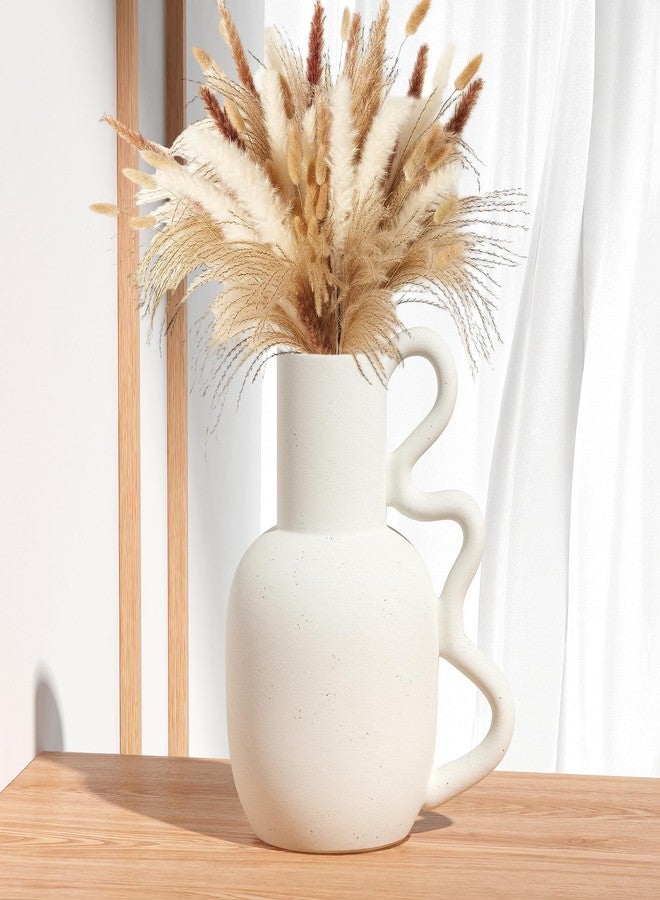 Zormon White Vase for Decor, with Handle Design Ceramic Vase, Boho Vase Suitable Pampas Grass and Flowers, Minimalist Decorative Vase for Home Decor Room Decor Living Room Decor Coffee Table Decor - Image 1
